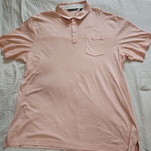 TravisMathew Men's Light Peach Stripe Polo with Chest Pocket